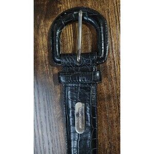 Vintage Ralph Lauren Main Label Black Faux Reptile Embossed Leather Belt